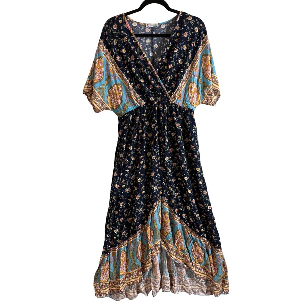 Abyoxi Dress Women's Extra Large Boho Maxi Floral Print V Neck Flutter Sleeve